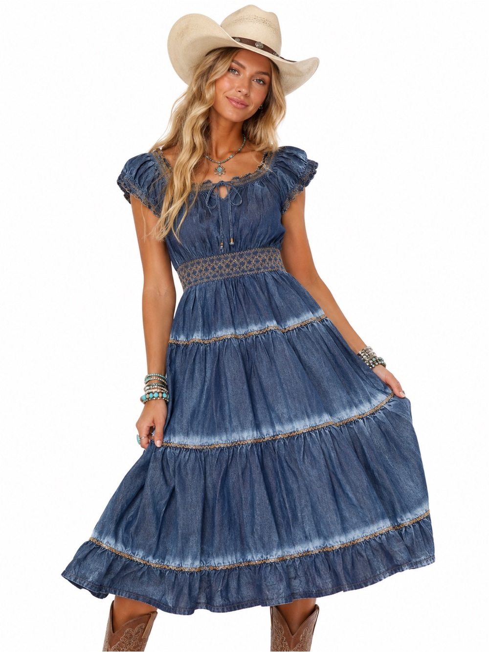 Boho Chambray Maxi Dress | Prairie Cottagecore Western Dress | Small
